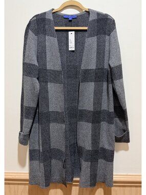 NWT ~ APT 9 Open Long Cardigan Gray/Black Patterned Long Sleeve  ~ Size Large
